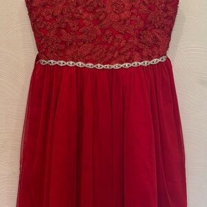Rare Editions Girls Red Floral Lace Dress